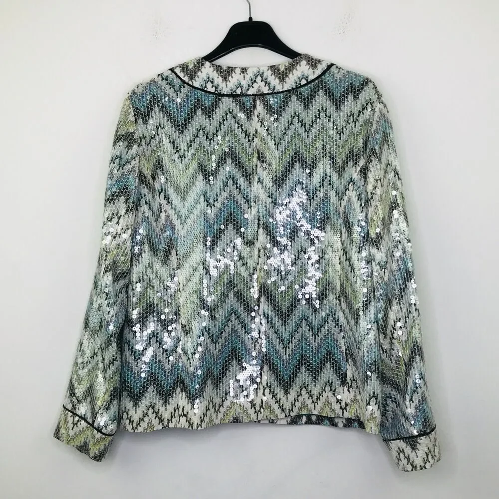 Chico's 2 Women's 12 Jacket Multicolor Seascape Ikats Meow Jewel Sequin NWT CN27